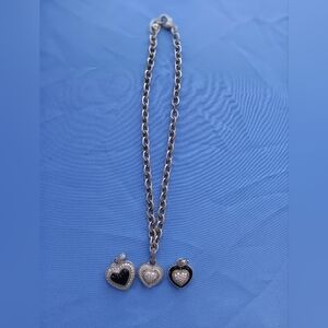 Judith Ripka Silver and Black Heart Charm Necklace
